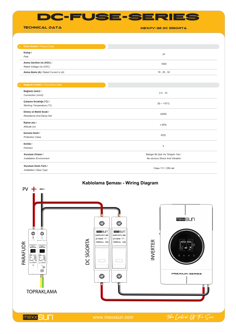 DC Sigorta + Sigorta Yuvası (20A 1000V) - 12 Adet - detay görseli