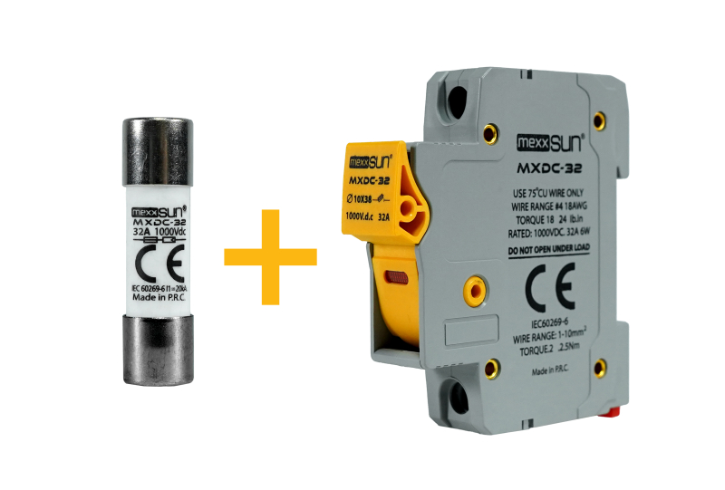 MEXXSUN DC Sigorta + Sigorta Yuvası (32A 1000V) - 12 adet - Güneş Enerjisi